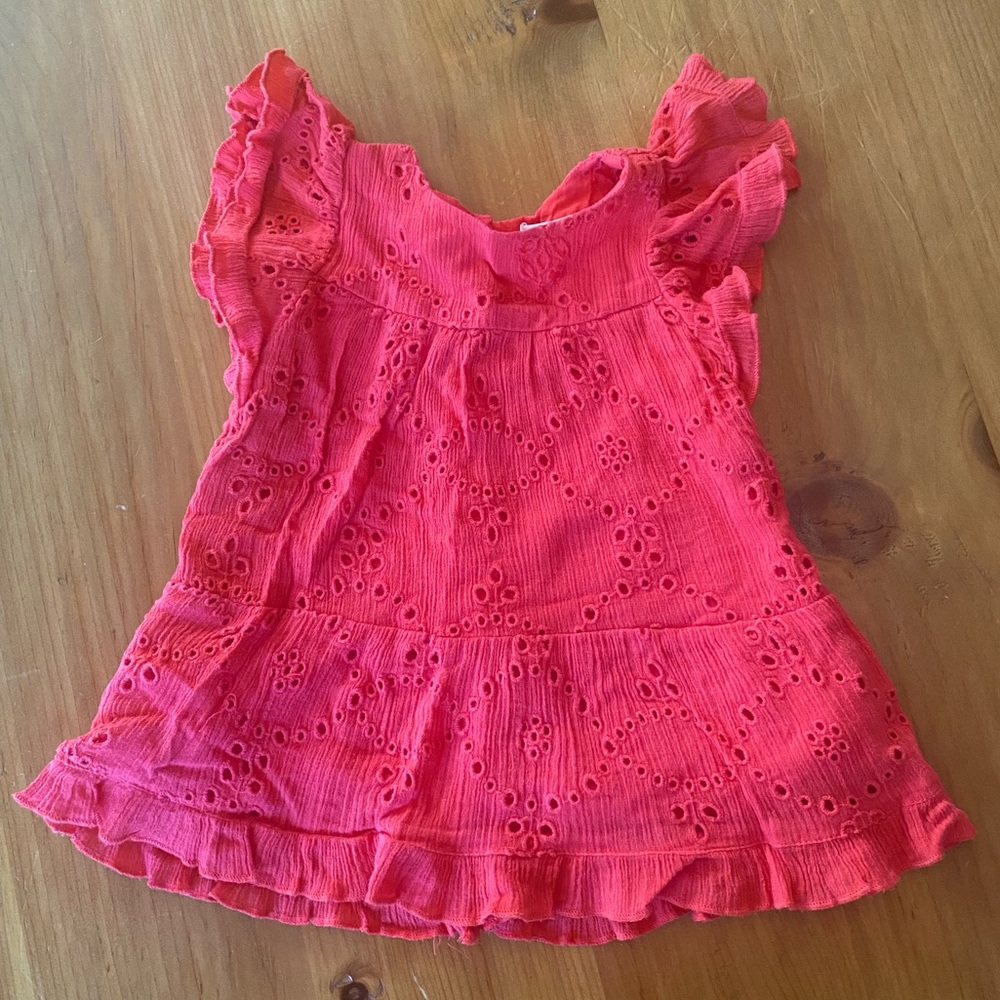 Zara baby coral red eyelet dress with ruffle
